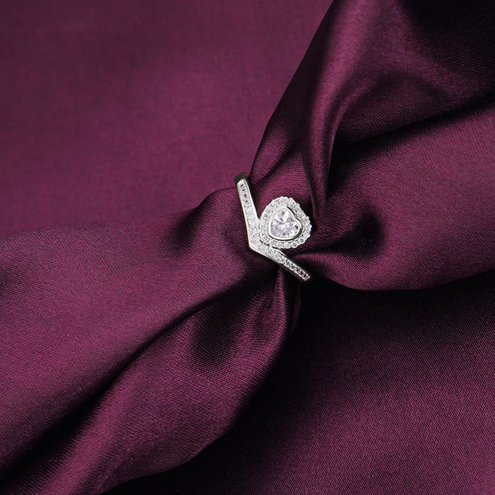 Silver Zircon Crown Heart Ring - Image 2