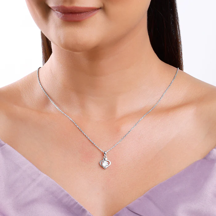 Silver Zircon Dual Heart Pendant with Link Chain - Image 3
