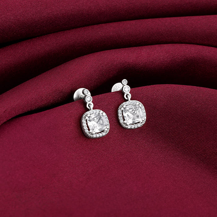 Silver Zircon Halo Earrings - Image 2