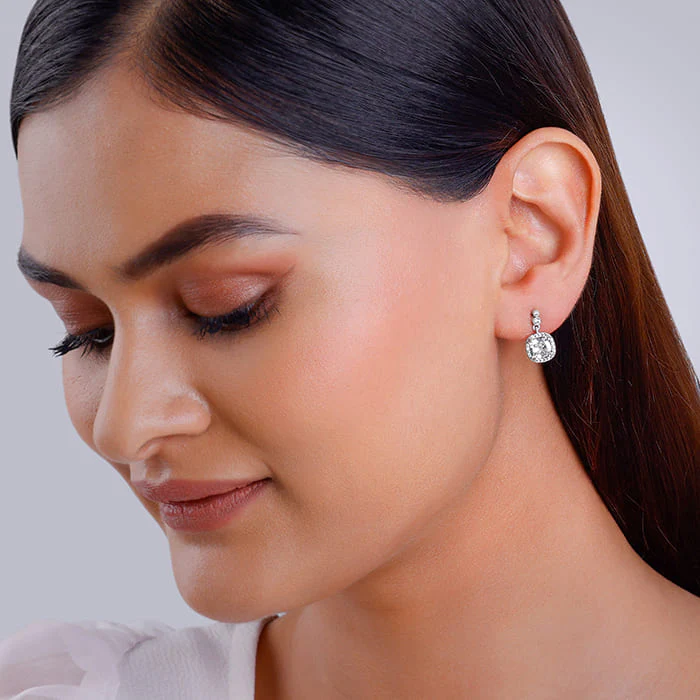 Silver Zircon Halo Earrings - Image 3