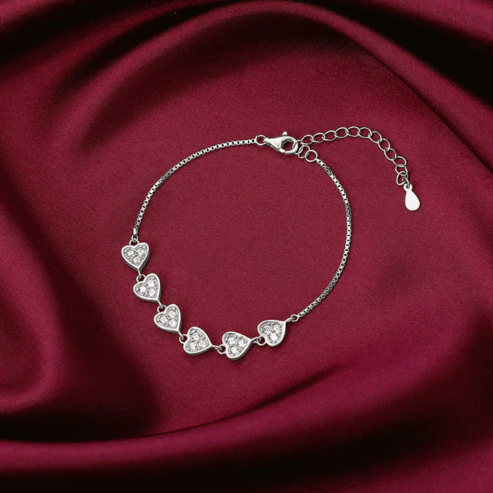 Silver Zircon Heart String Bracelet - Image 2