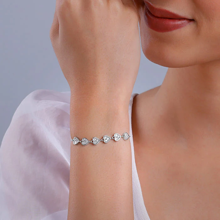 Silver Zircon Heart String Bracelet - Image 3