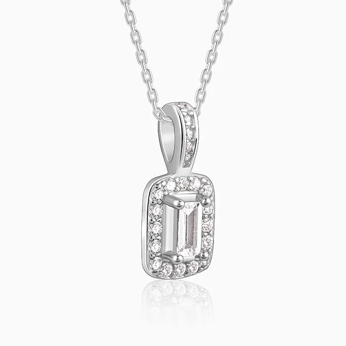 Silver Sparkling Zirconia Pendant With Link Chain - Image 4