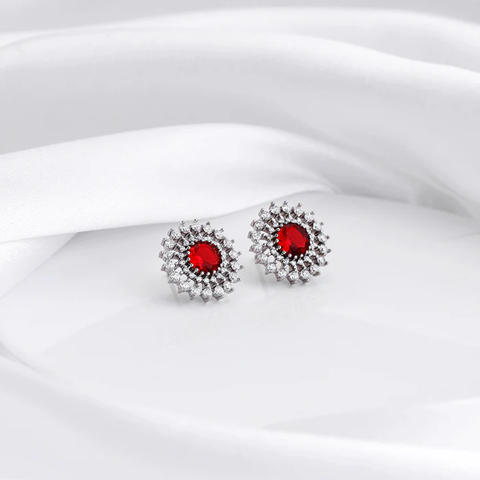 Silver Zircon Ruby Sunshine Studs - Image 2
