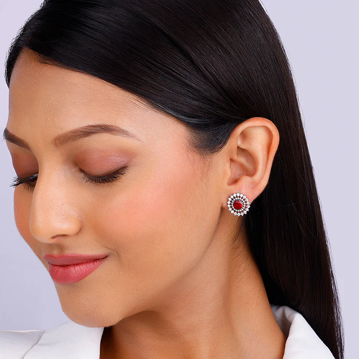 Silver Zircon Ruby Sunshine Studs - Image 3