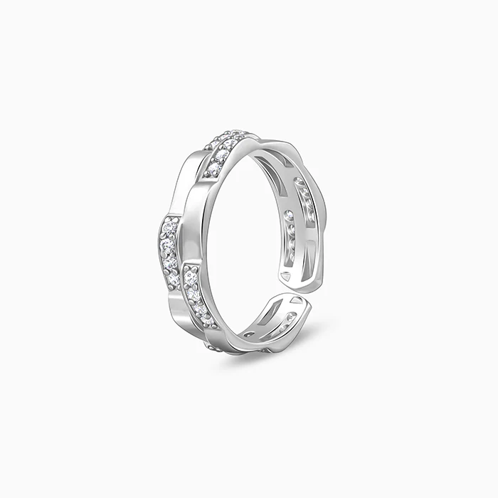 Silver Zircon Studded Sparkle Ring For Him - Image 4