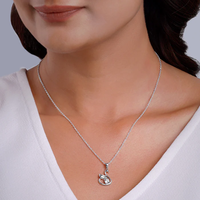 Silver Zircon Swan Pendant with Link Chain - Image 3