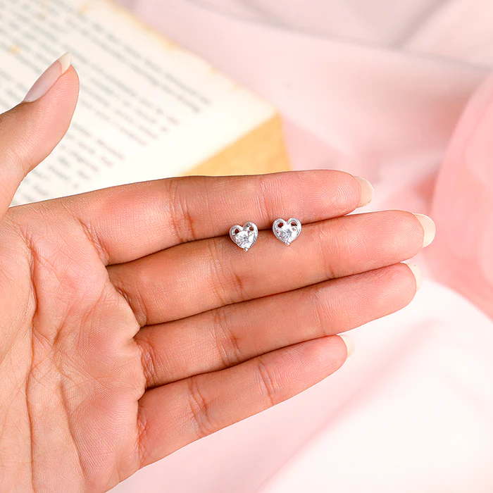 Anushka Sharma Silver Zircon Small Heart Studs - Image 4