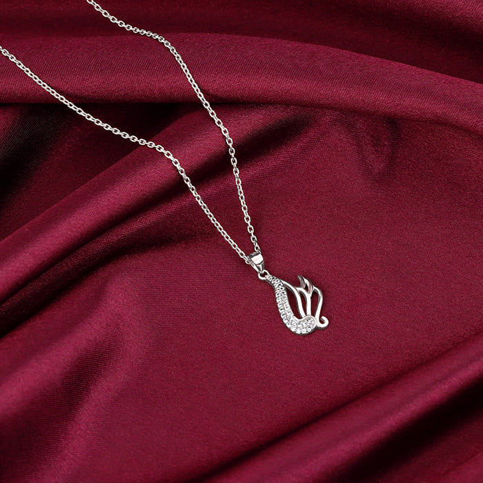 Silver Zircon Winged Pendant With Link Chain - Image 2