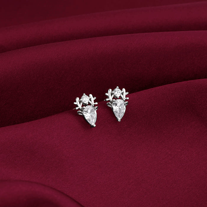 Silver Zirconia Deer Earrings - Image 2