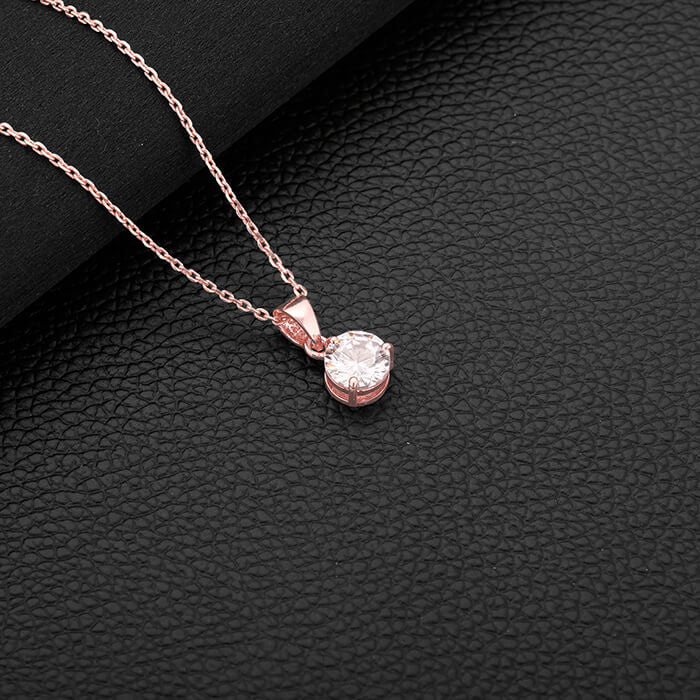 Rose Gold Classic Zircon Pendant with Link Chain - Image 6