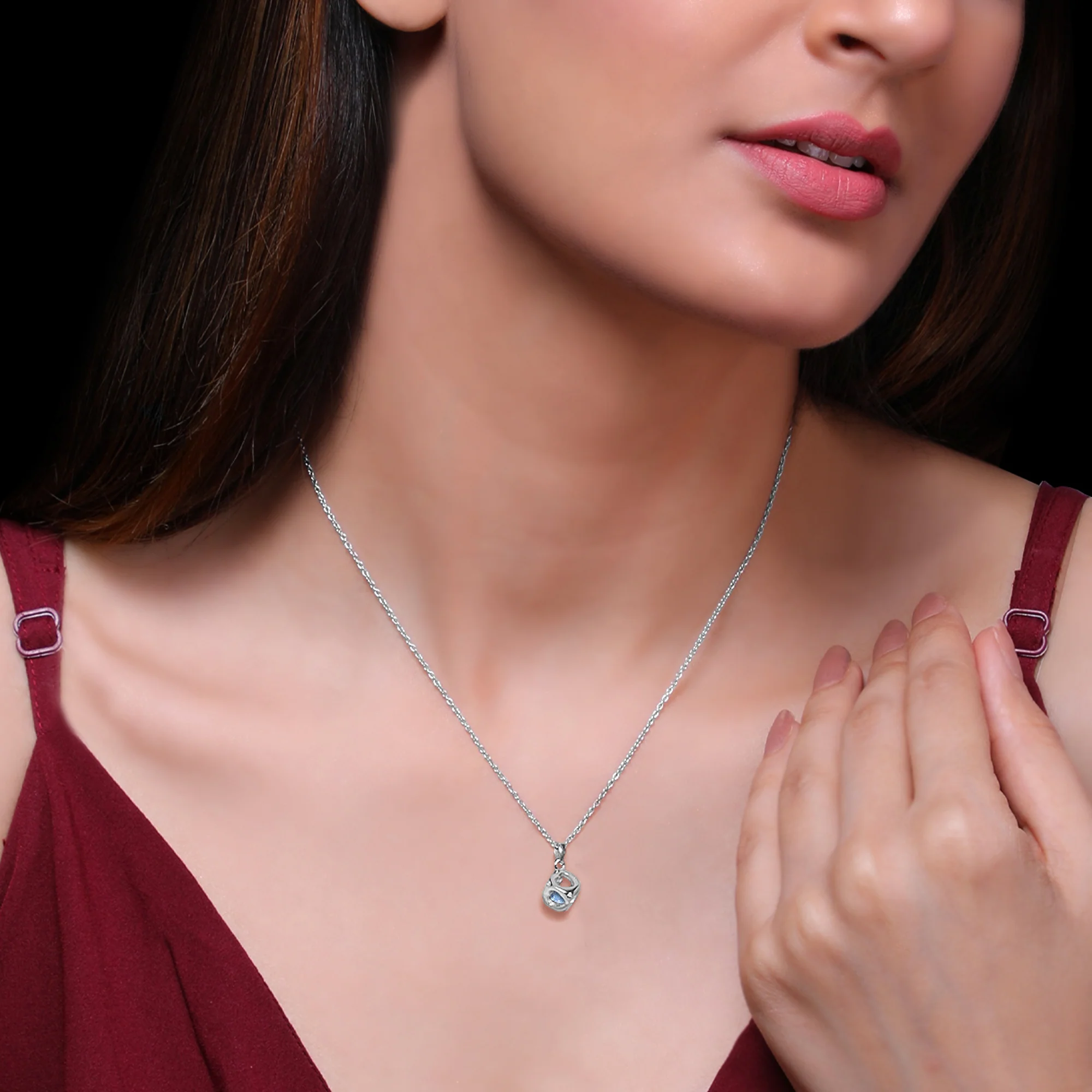 Sky Blue Heart Cube Pendant with Link Chain - Image 2