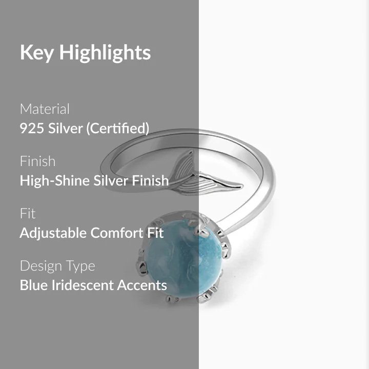 Silver Gleaming Blue Fish Tail Ring - Image 2