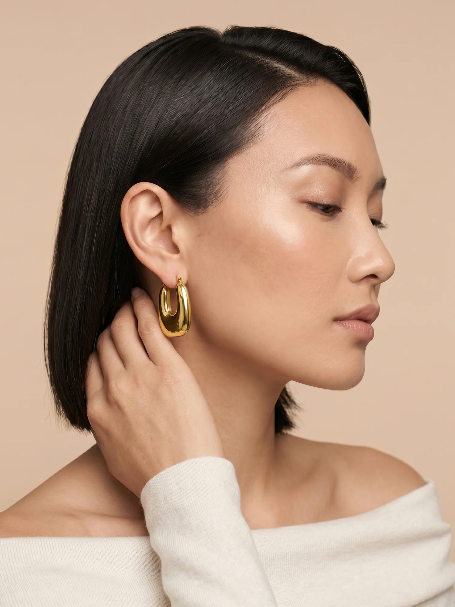 Sleek Curve Gold Plated Hoop Earrings - Image 3