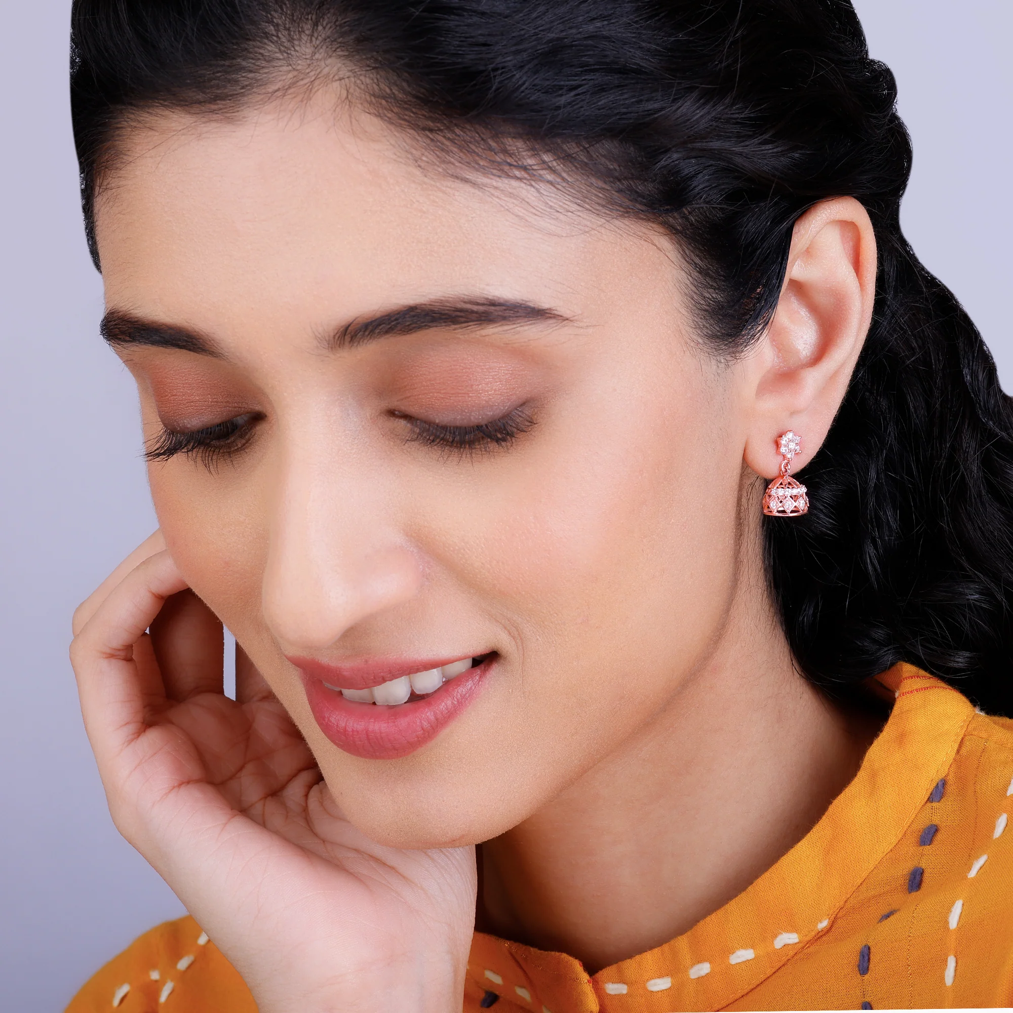 Rose Gold Zircon Jhumki - Image 3