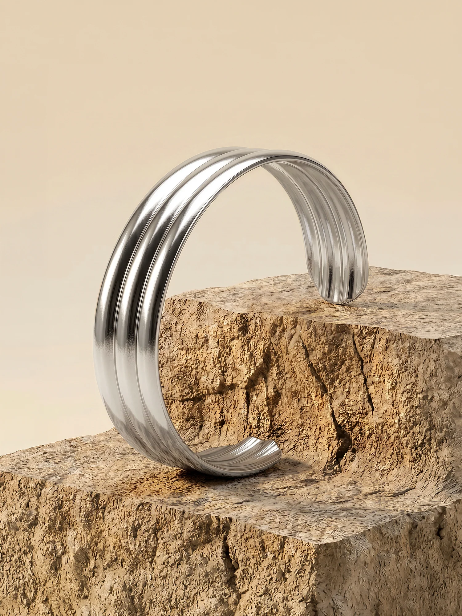 Stack Flow Rhodium Plated Cuff Bracelet - Image 2