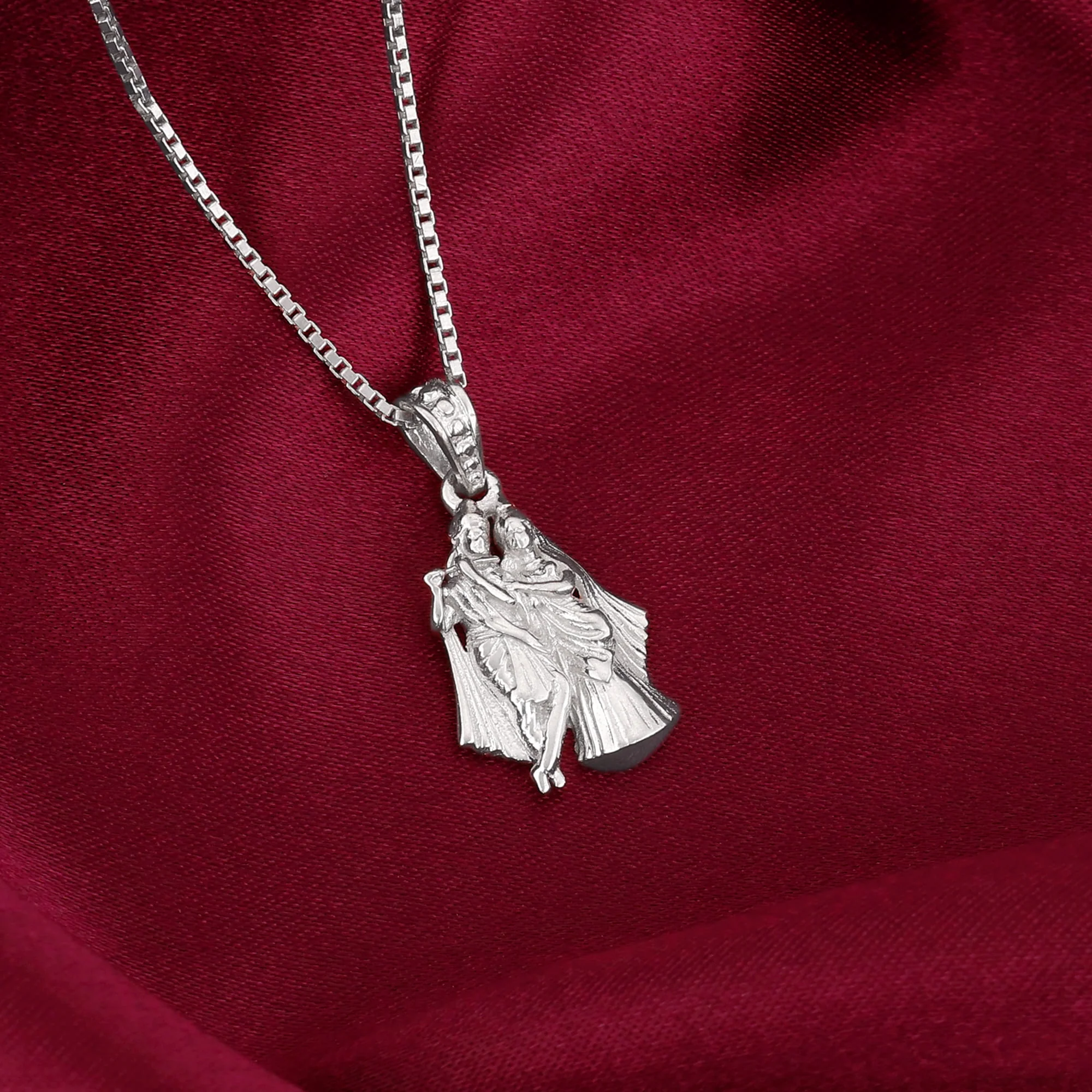 Silver Radha-Krishna Pendant with Box Chain - Image 2