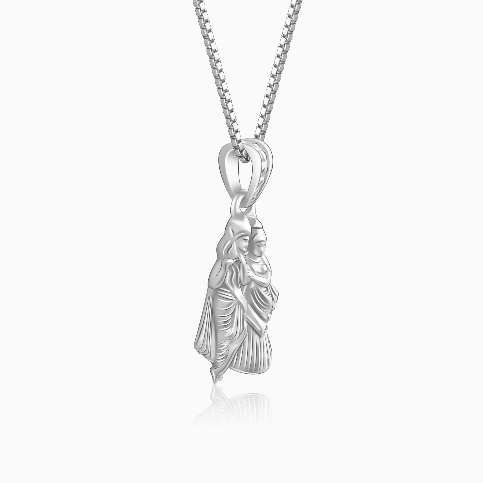 Silver Radha-Krishna Pendant with Box Chain - Image 8