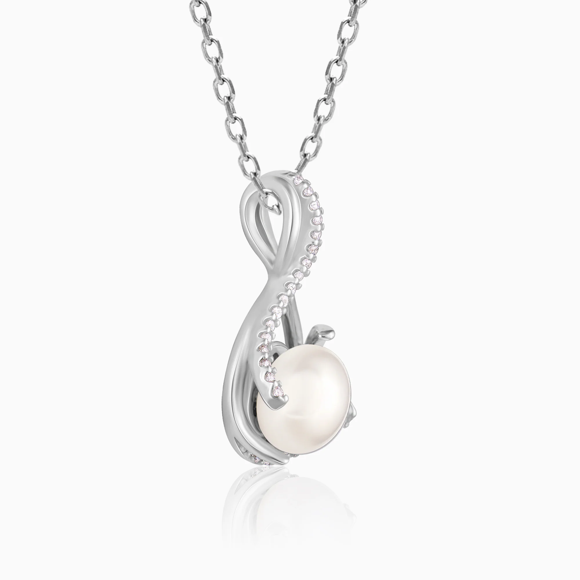 Silver Loop Pearl Pendant With Link Chain - Image 4