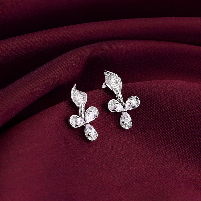 Silver Iris Flower Earrings - Image 2