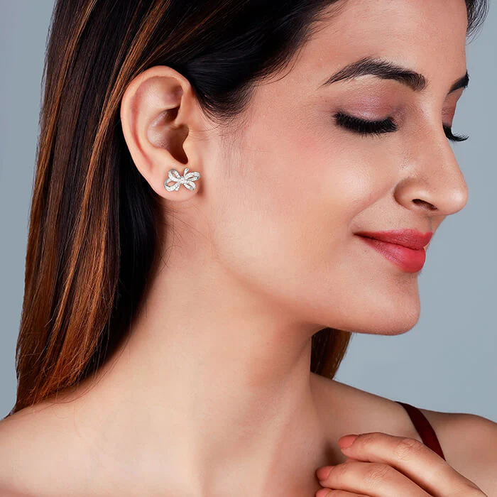 Silver Zircon Floral Knot Earrings - Image 3