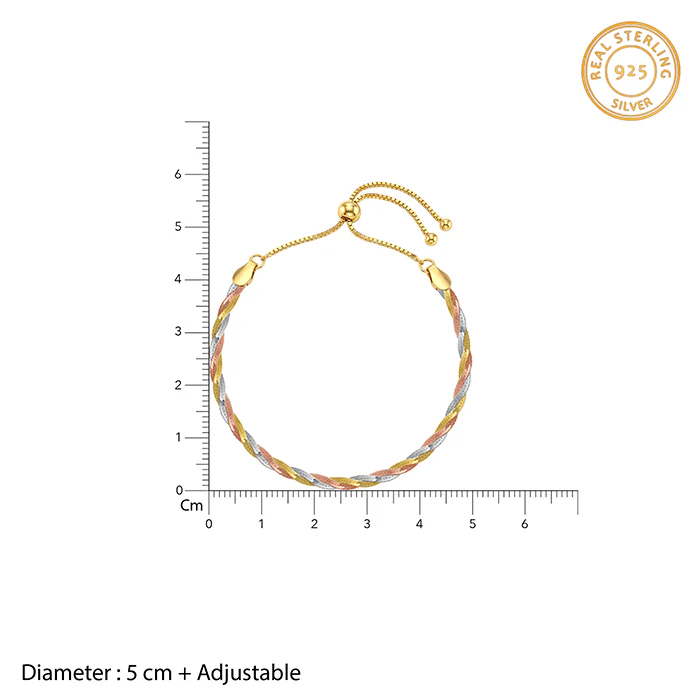 Triple Tone Flat Twist Silver Bracelet - Image 4