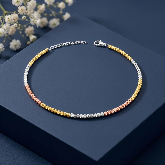 Triple Tone Triaura Silver Anklet - Image 2