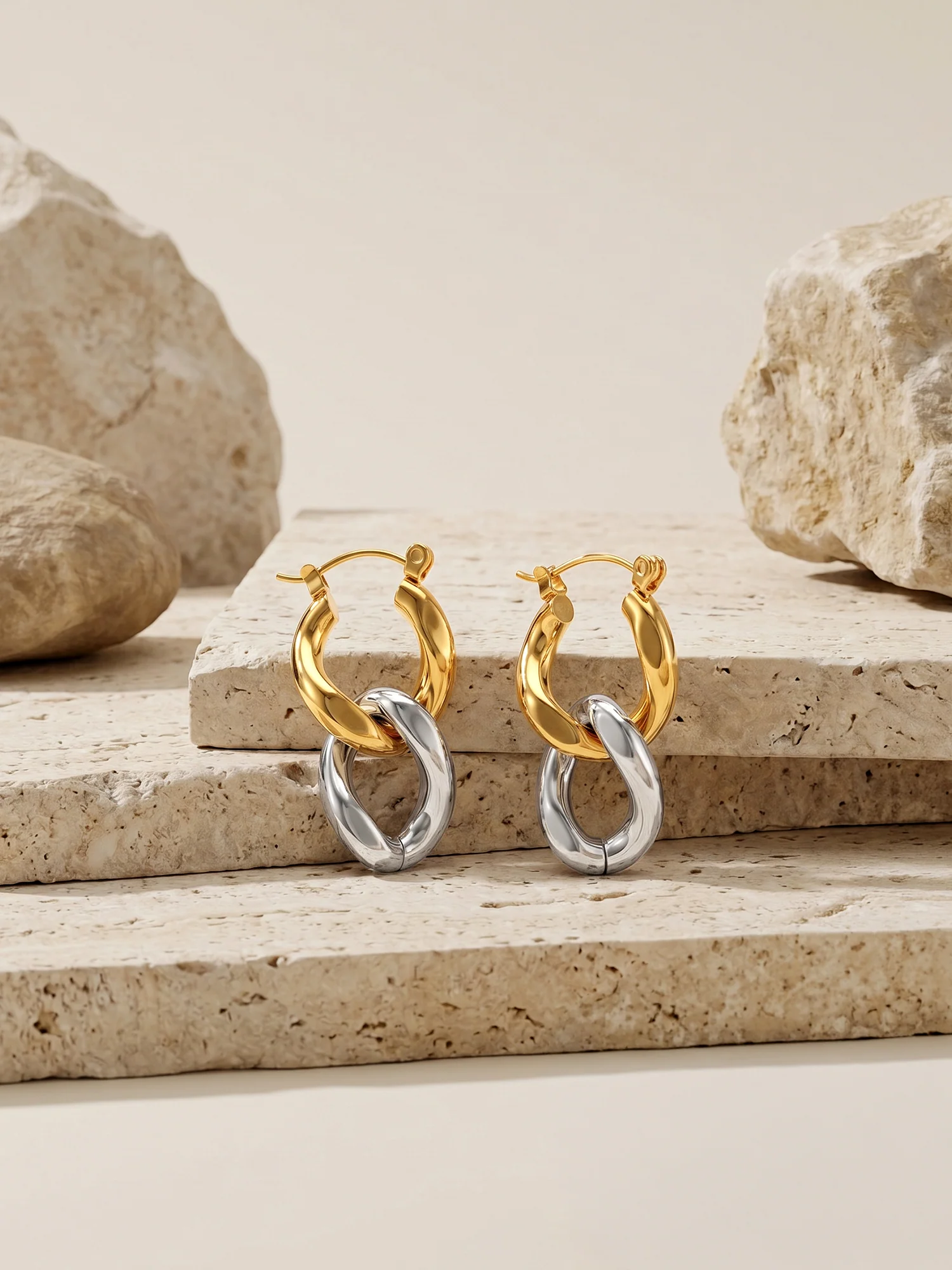 Twist & Turn Dual Tone Earrings - Image 2