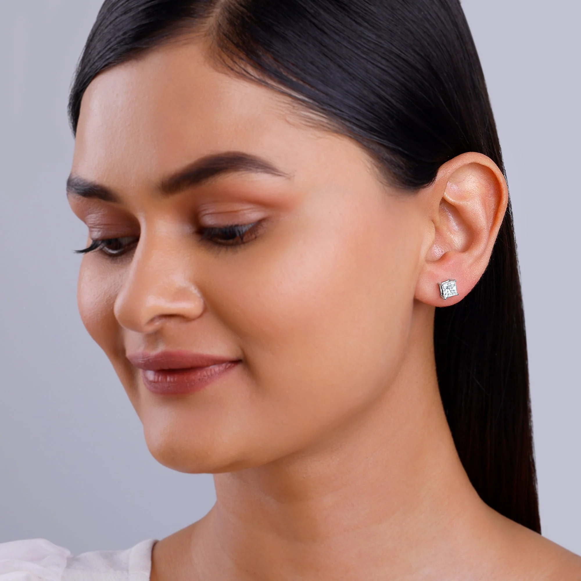 White Gold Classic Solitaire Lab Grown Diamond Studs - Image 3