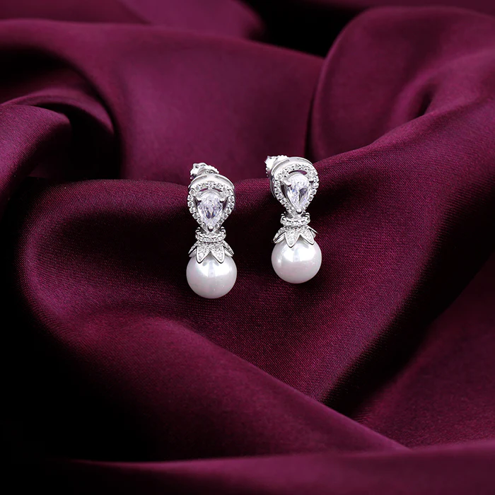 Zircon Pearl Drop Earrings - Image 2
