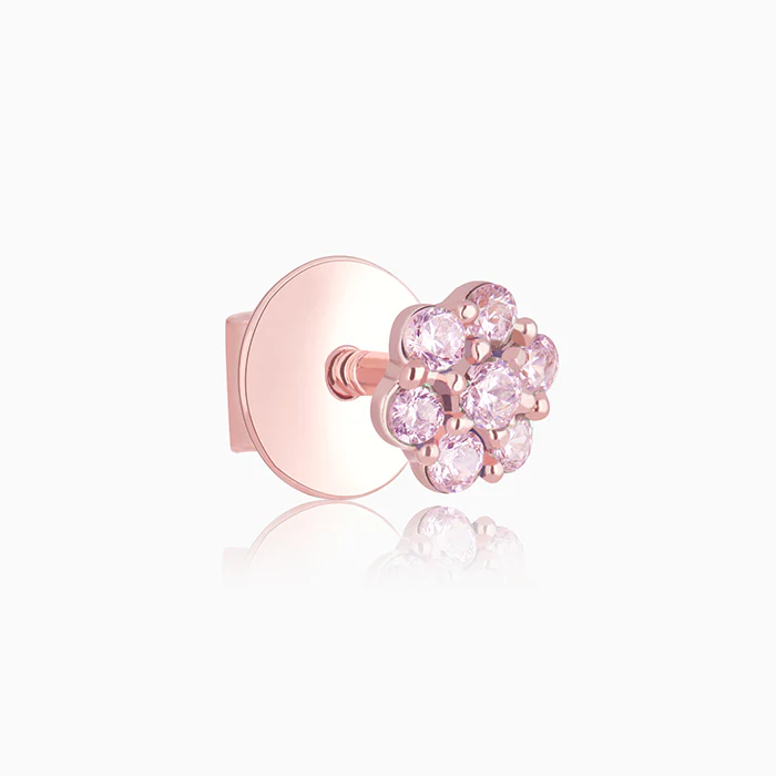 Rose Gold Baby Pink Flower Stud Kids Earrings - Image 4
