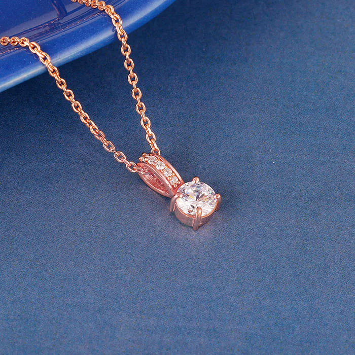 Rose Gold Classic Zircon Shine Pendant with Link Chain - Image 2