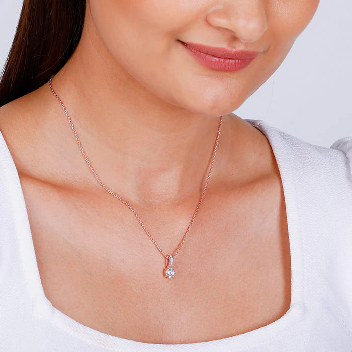 Rose Gold Classic Zircon Shine Pendant with Link Chain - Image 3