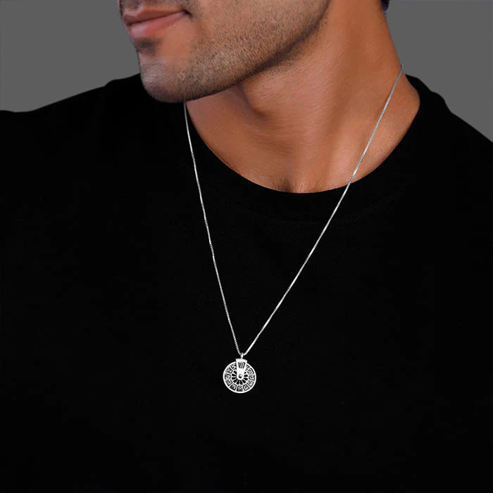 Oxidised Silver Zodiac Spin Pendant With Box Chain For Him - Image 3