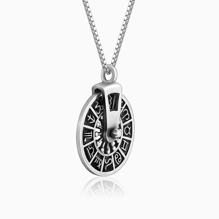 Oxidised Silver Zodiac Spin Pendant With Box Chain For Him - Image 4
